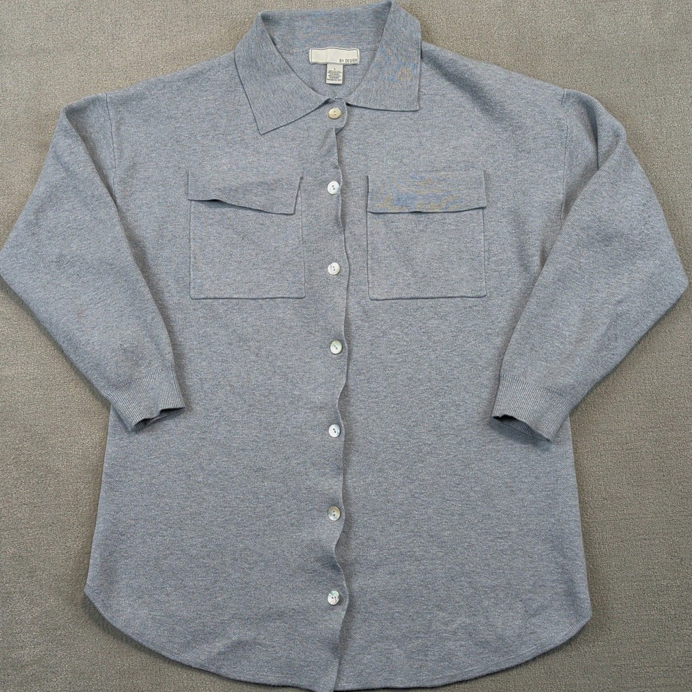 By Design Sweater Shirt Womens Large Gray Button Down Long Sleeve Tunic Shacket